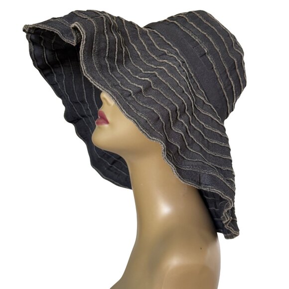 Vintage Black Wide Brim Sunhat with Flower Appliqué – Cottagecore Summer Hat main image 3